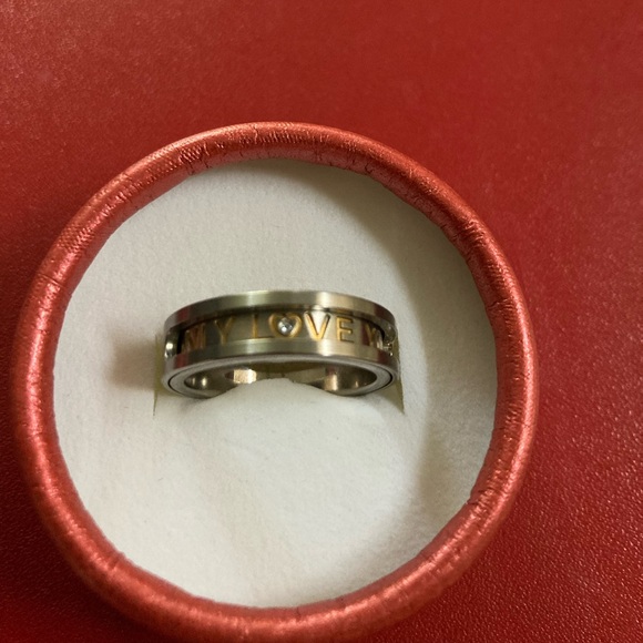 COPY - Titanium Spinner Matt finish GP engraved with CZ ONLY LOVE YOU. 14GP Siz… - Picture 3 of 6